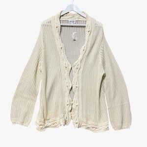 Jamie Gries Cozy Chick Cable and Bobble Cardigan Sweater NWOT Size 1X Cream Boho